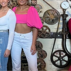 Zara pink puff sleeve crop top